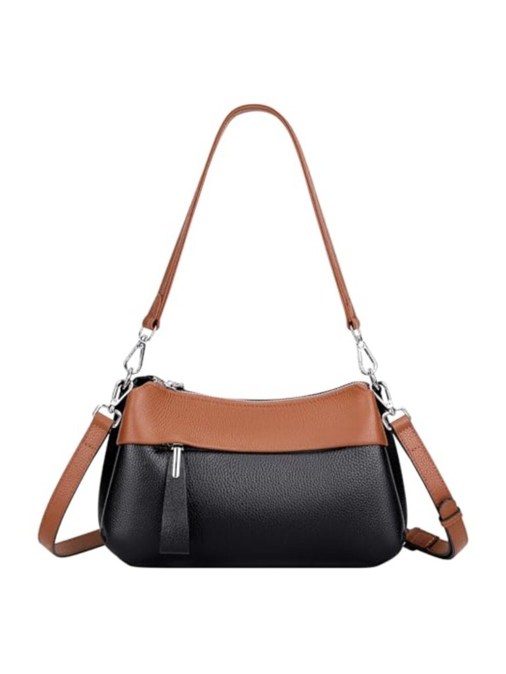 Genuine Leather Crossbody Bag Multi Pocket Convertible Shoulder Purse